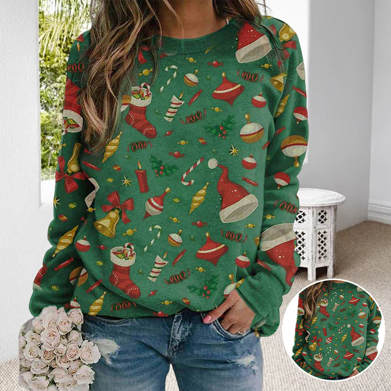 Crew Neck Christmas Hat Print Sweatshirt