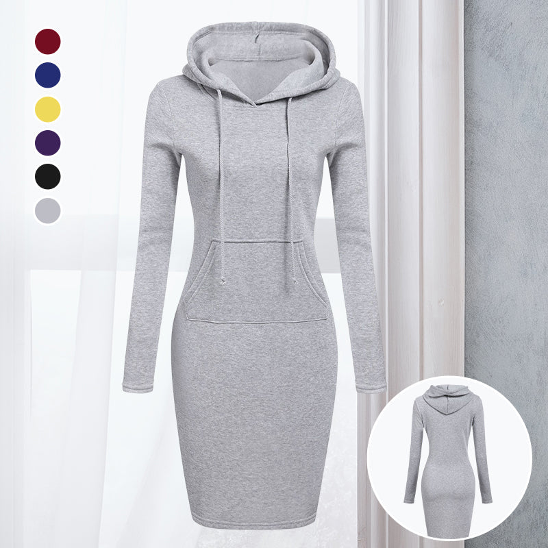 Women Stripes Pocket Knee Length Slim Casual Pullover Hoodie Dress