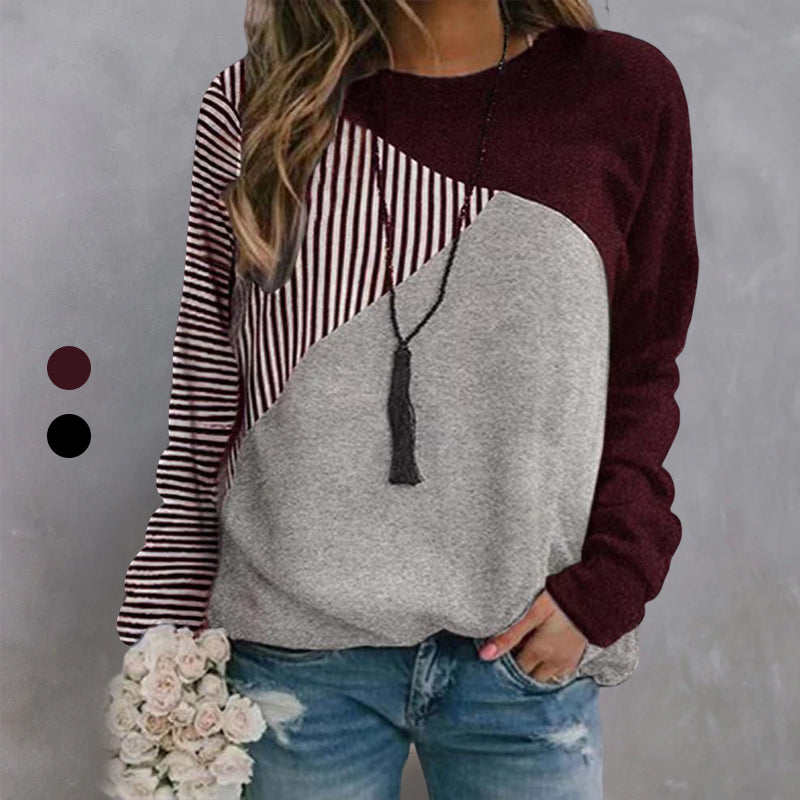 Striped Colorblock Crew Neck Sweatshirt
