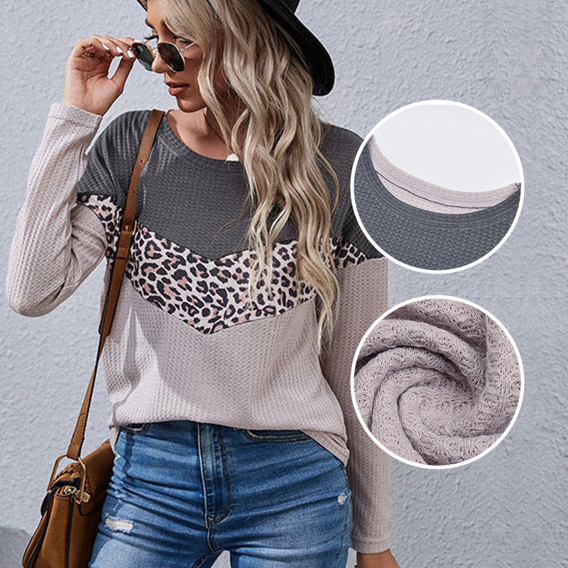 Women's Autumn Leopard Print Colorblock Knit Sweater