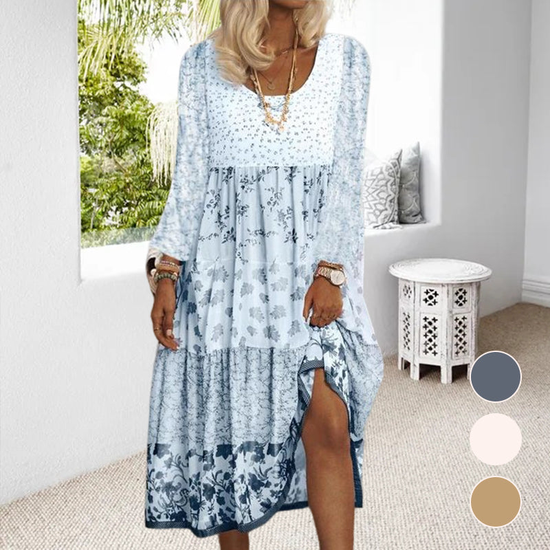 Casual Floral Print Short Sleeve Crew Neck Midi Dress