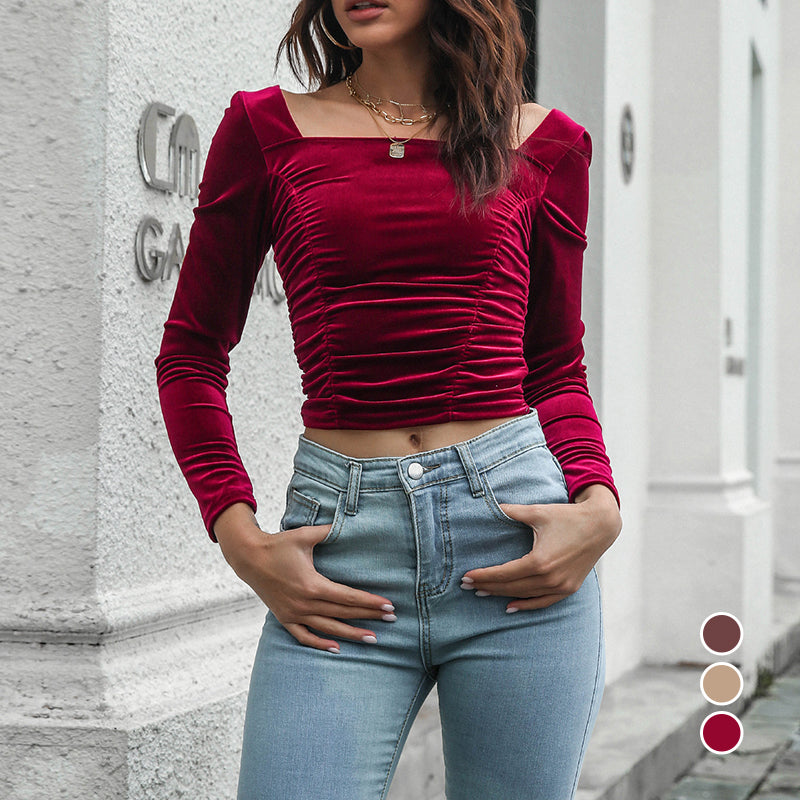 Crop Top Long Sleeve Square Neck Puff Corset Blouse