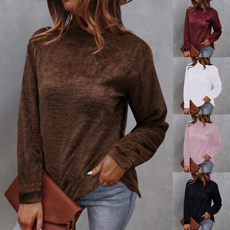 Solid Color Plush Pullover Sweater