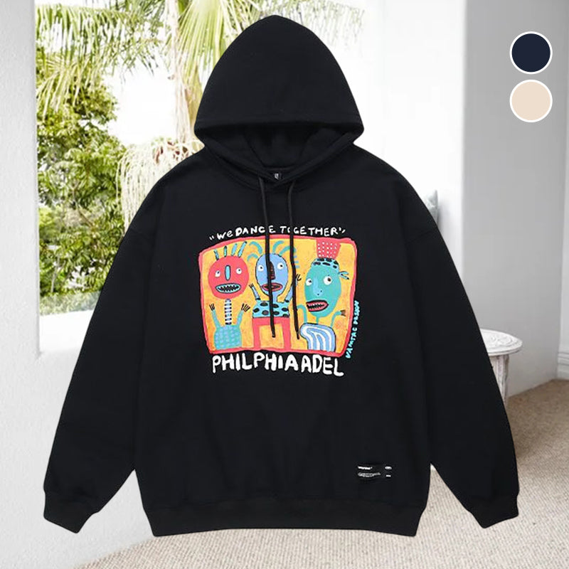 Ladies Autumn Cartoon Graffiti Print Hoodie
