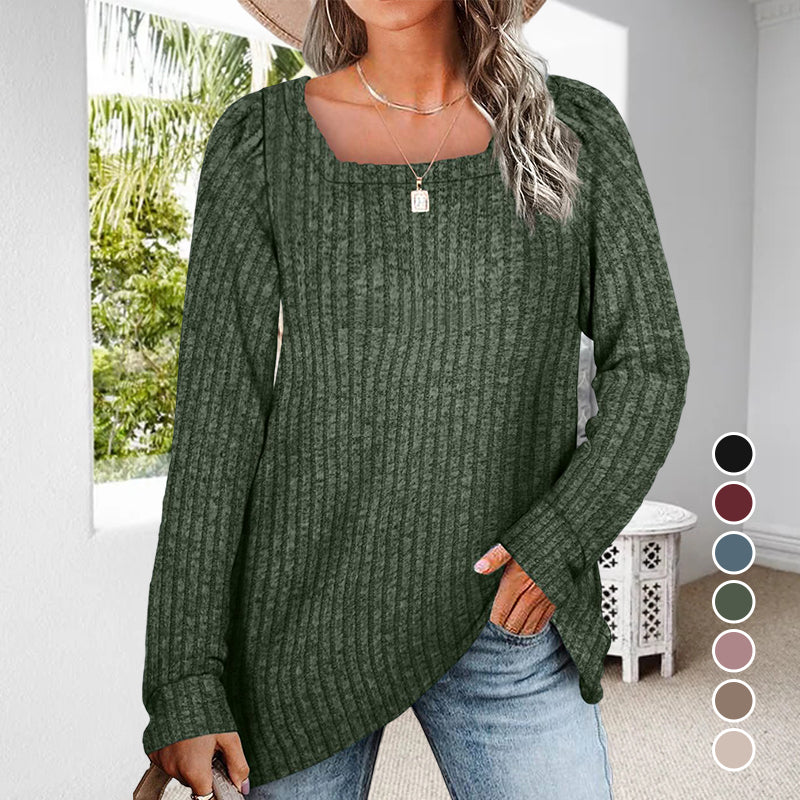 Square Neck Pit Strip Brushed Casual Sweater