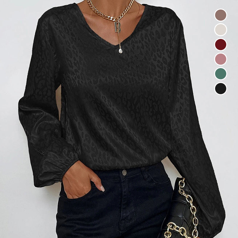 V-Neck Pullover Leopard Print Shirt