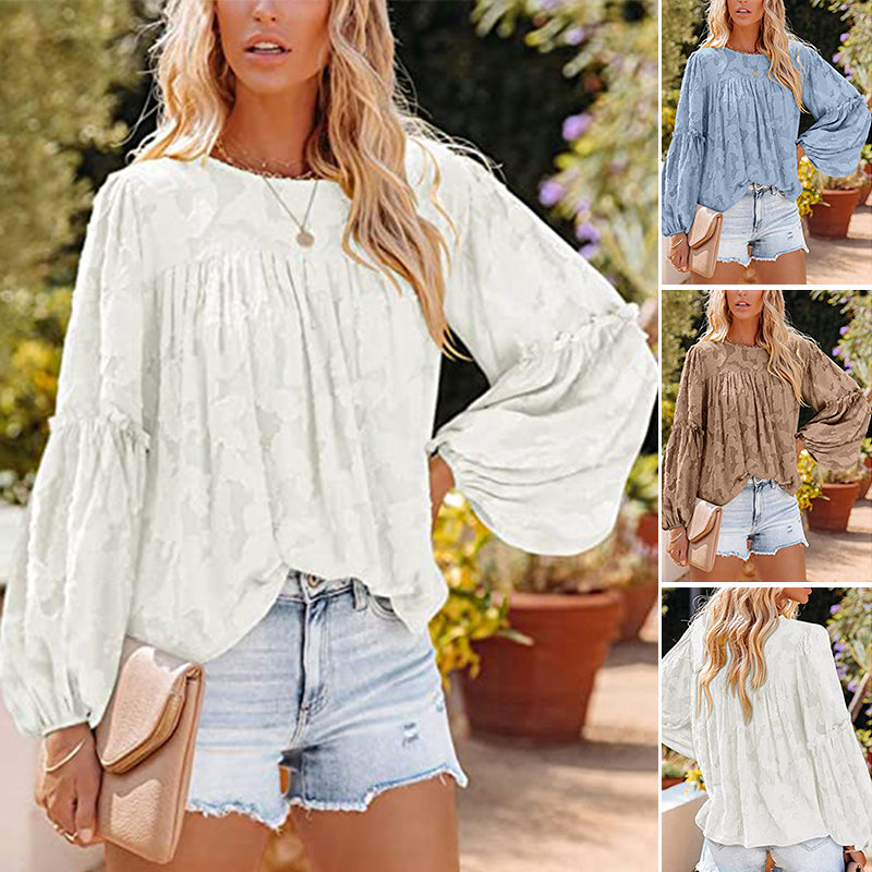 Crewneck Peony Jacquard Chiffon Shirt