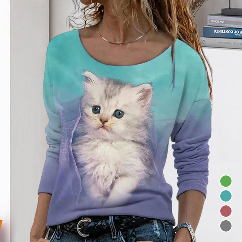 Cat Graphic Long Sleeve T-Shirt