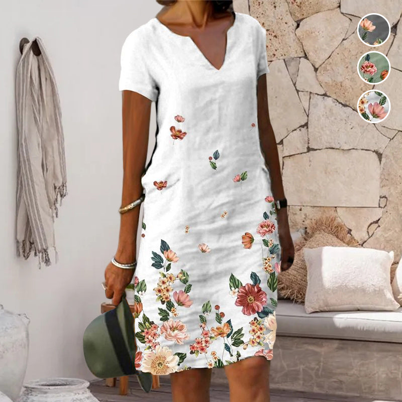 Floral Print Mid-Length V-Neck Dress