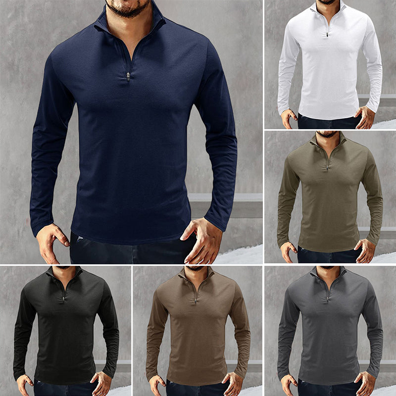 High-neck Long-sleeved Zippered T-shirt