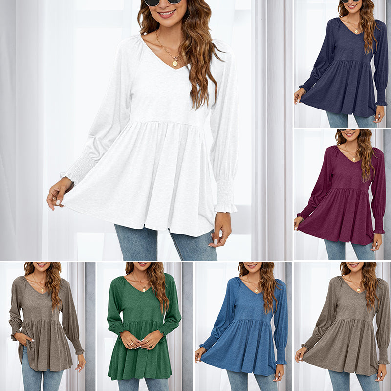 V-Neck Puff Long Sleeve T-Shirt
