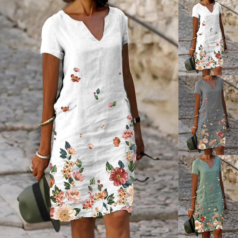 Floral Print Mid-Length V-Neck Dress