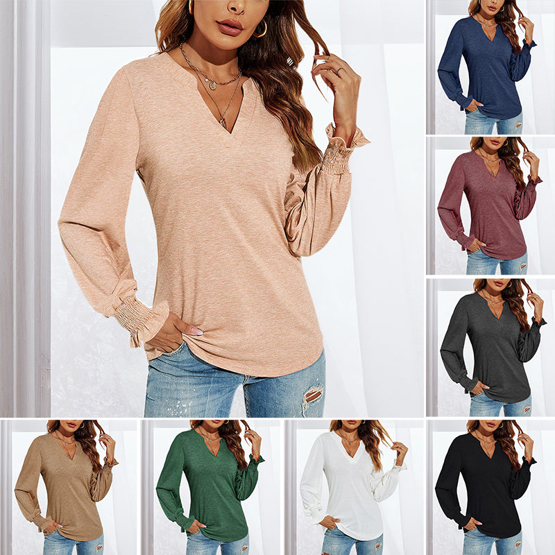 V-neck Long-sleeved Slim-fit Shirt