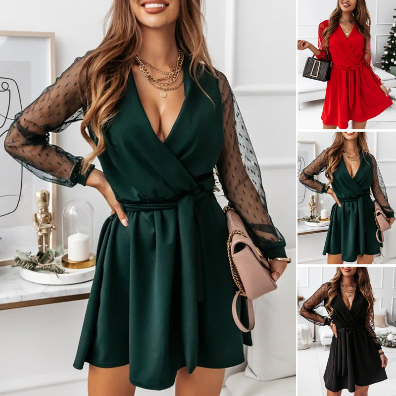 Lace Long Sleeve Knotted Dress