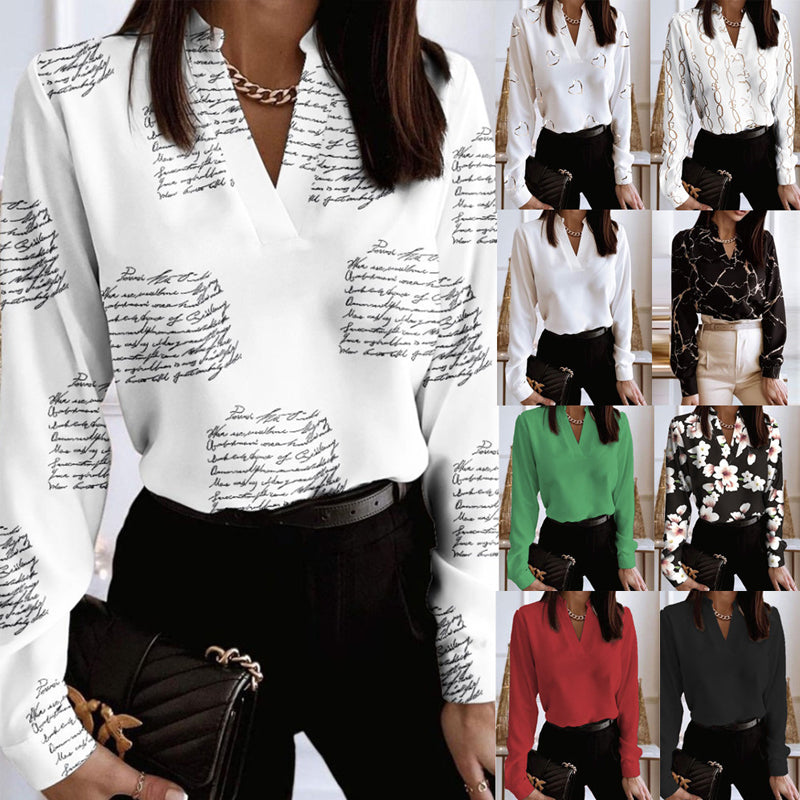 V-Neck Loose Printed Shirt