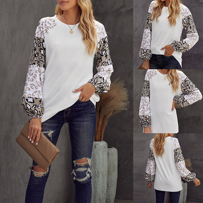 Leopard Print Colorblock Crewneck T-Shirt