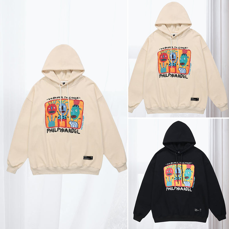 Ladies Autumn Cartoon Graffiti Print Hoodie