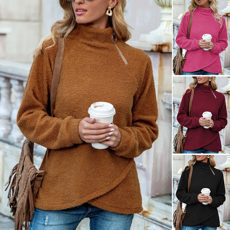 Irregular Turtleneck Plush Sweater