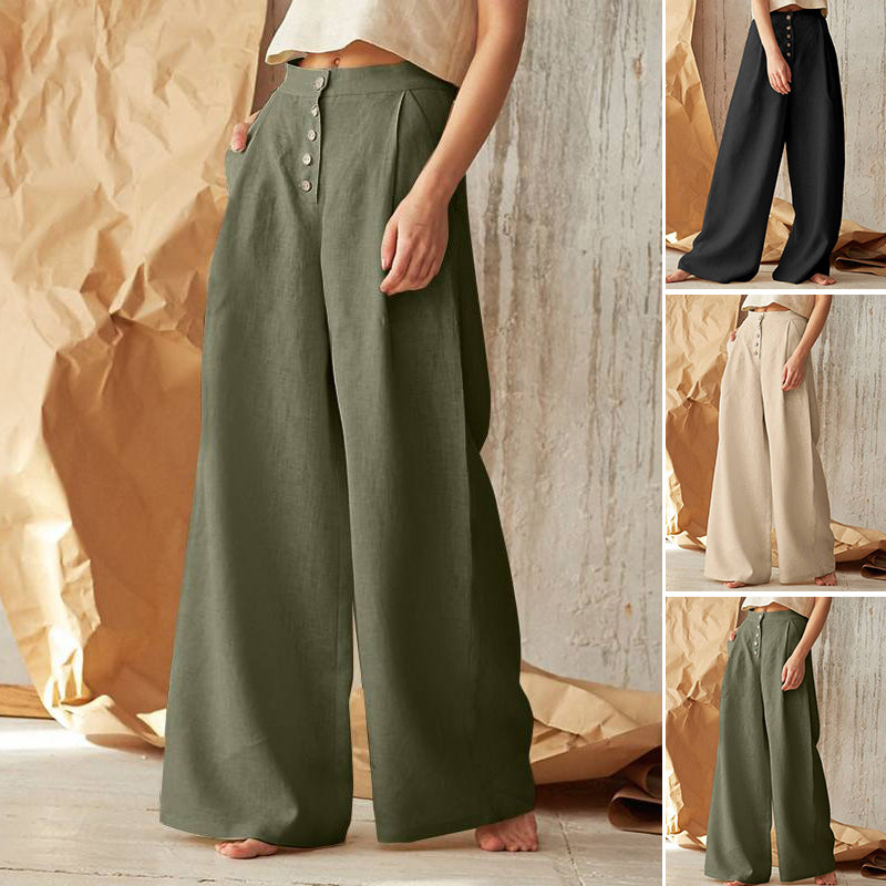 Button Cotton and Linen Trousers