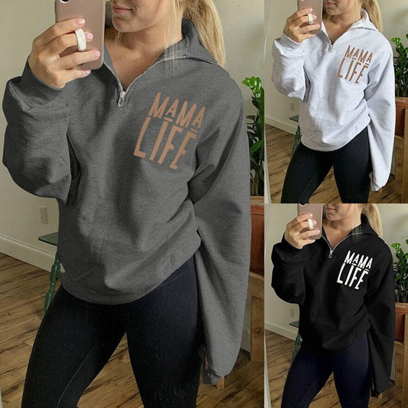 Stylish Letter Print Zip Sweatshirt