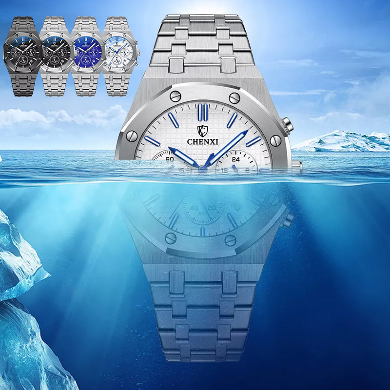 Men's Multifunctional Waterproof Quartz Steel Band Sports Watch