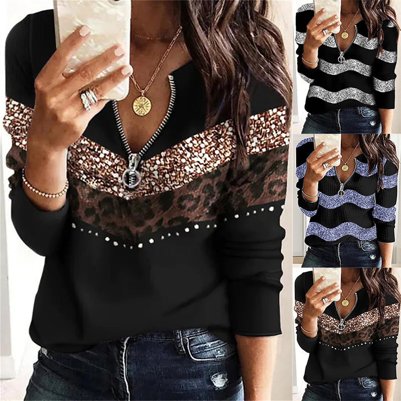 Geometric Abstract Print Zipped Sweatshirt