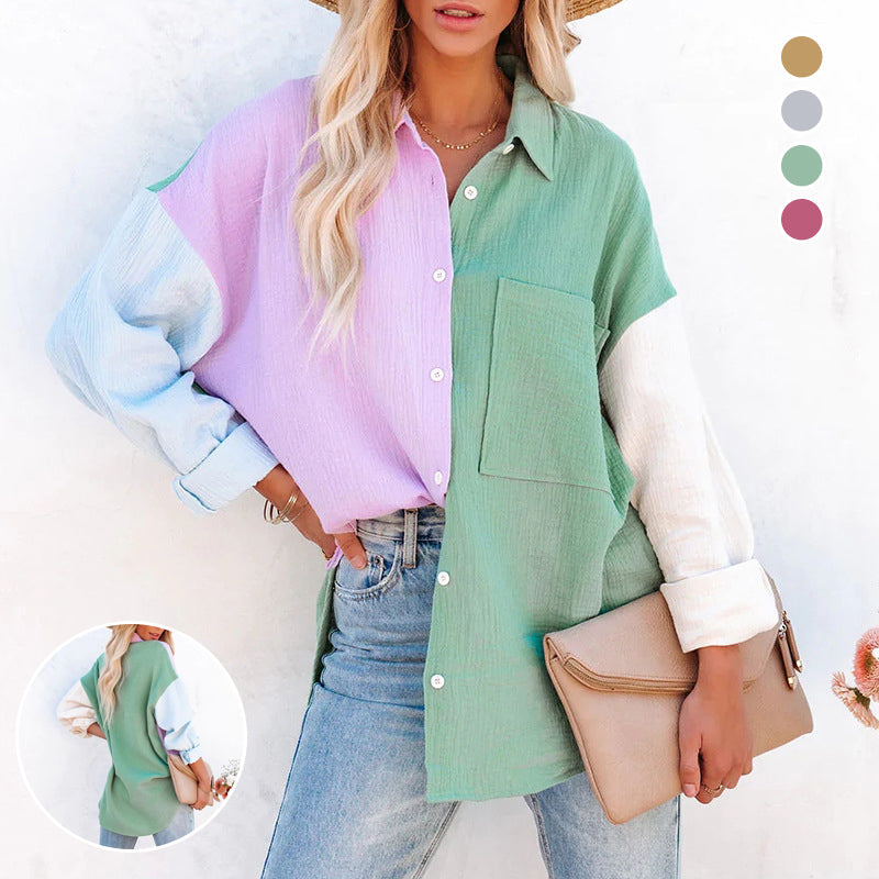 Contrast Panel Drop Shoulder Long Sleeve Shirt