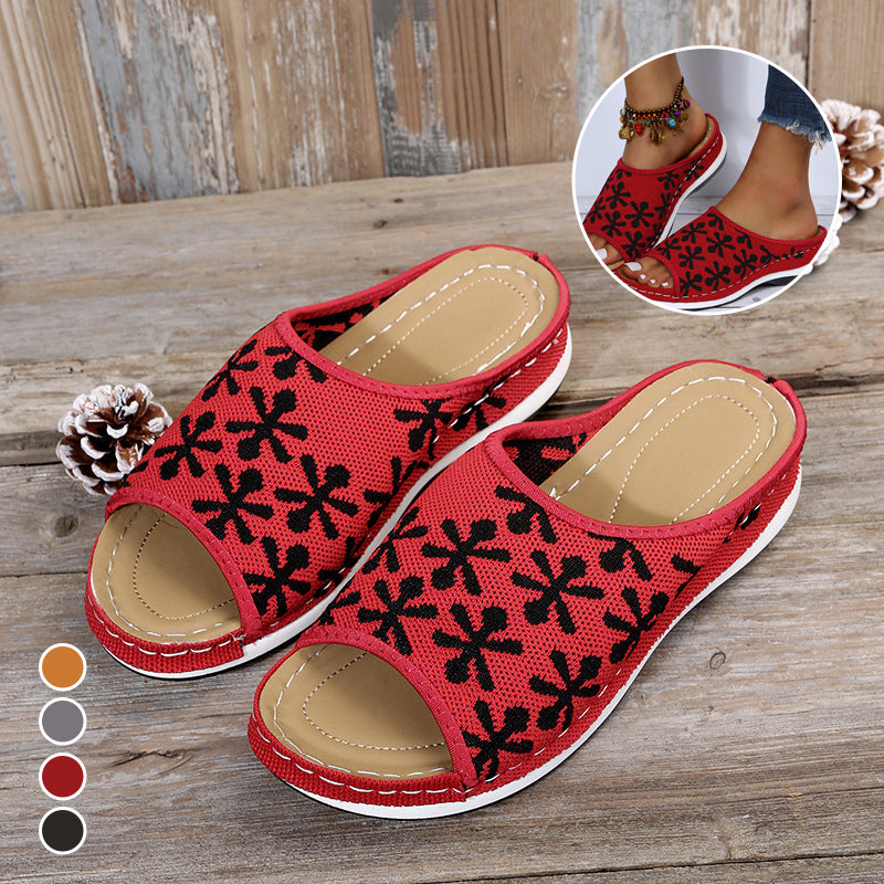 Retro Hollow Flower Wedge Sandals