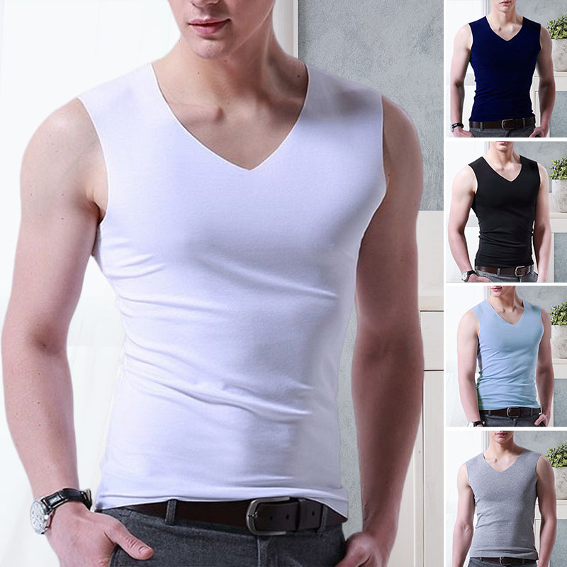 Men's Thin Ice Silk Sports V-Neck Sleeveless T-shirt