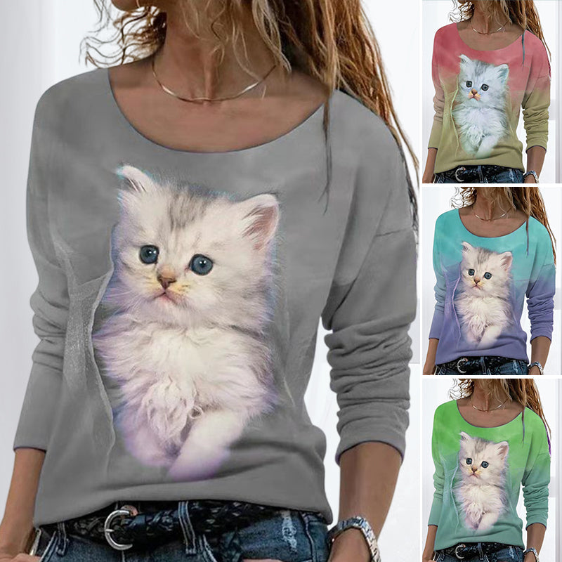 Cat Graphic Long Sleeve T-Shirt