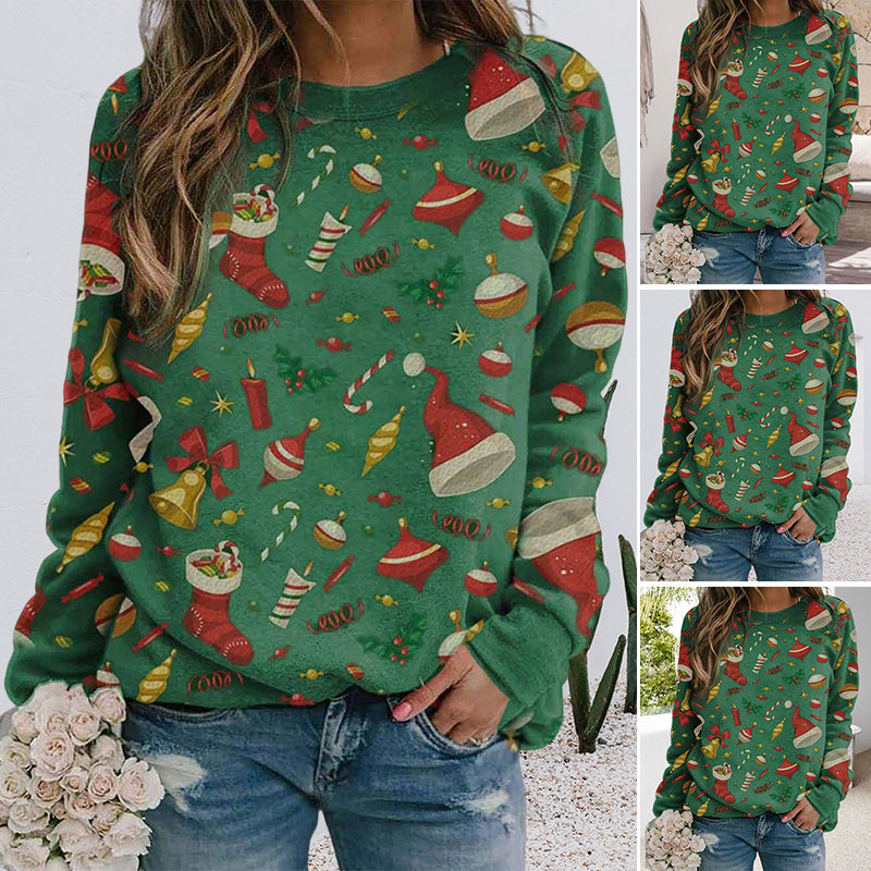 Crew Neck Christmas Hat Print Sweatshirt
