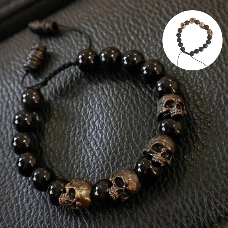 The Sterling Silver Skull Army Onyx Bead Bracelet