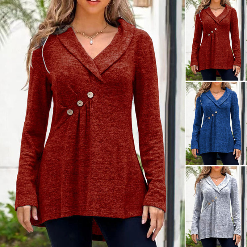 Solid Color Top with Buttons and Long Sleeves