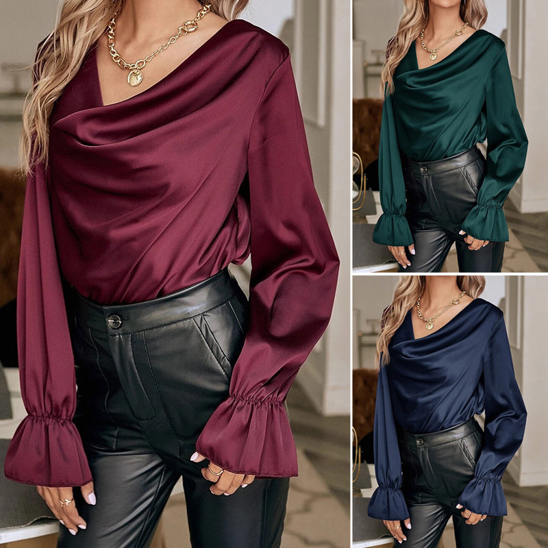 Satin Pullover Stacked Collar Shirt