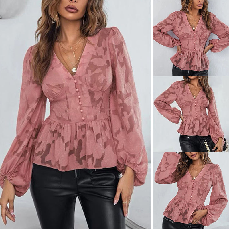 Jacquard Waist Chiffon Shirt
