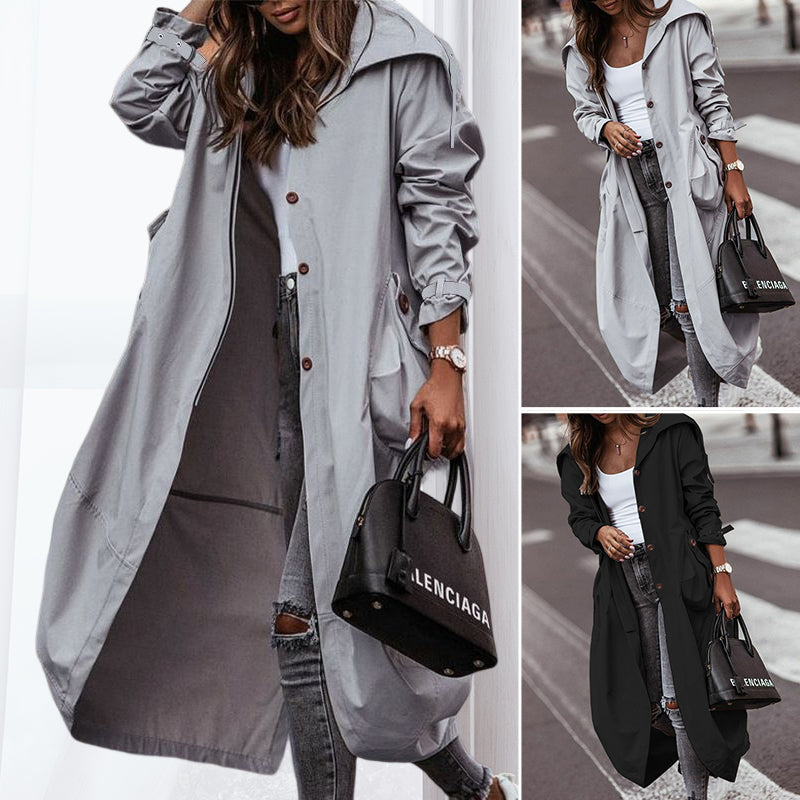 Single Breasted Pocket Design Belted Hem Trench Coat
