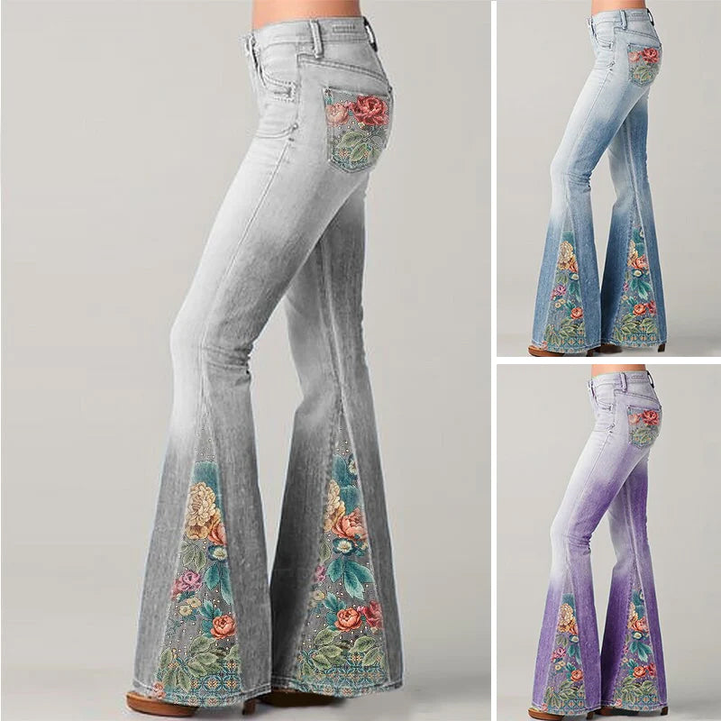 Fashion Ombre Floral Print Wide Leg Pants