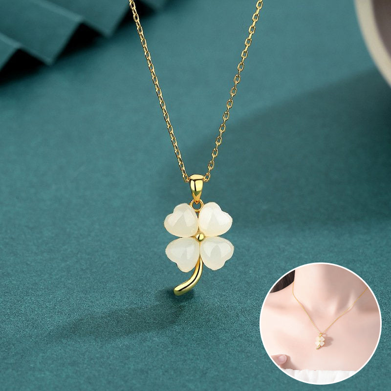 Heart-shaped Opal Lucky Four-leaf Clover Necklace