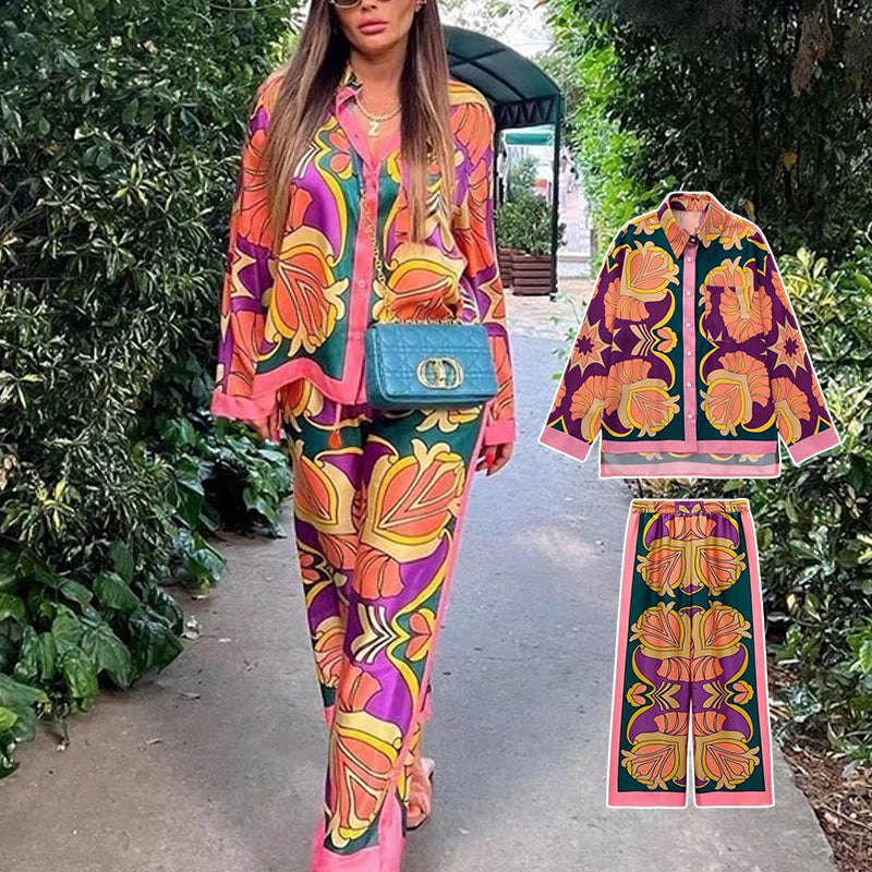 Women Print Suit Elastic Waist 2 Pieces Set