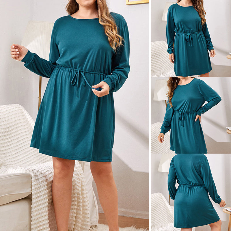 Crew Neck Drawstring Dress