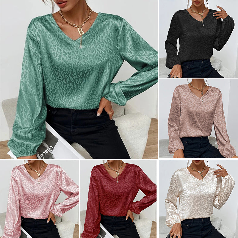 V-Neck Pullover Leopard Print Shirt
