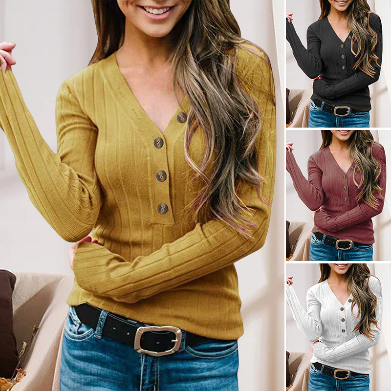 V-Neck Button Knit Sweater