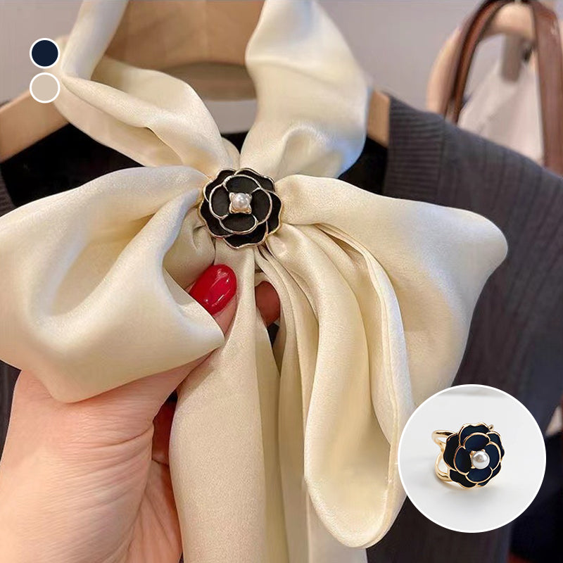 Women's Elegant Pearl Floral Scarf Ring Clip