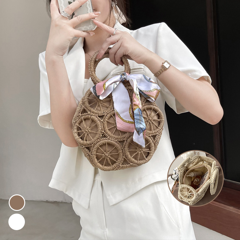 Exotic Ring Circle Design Straw Bag