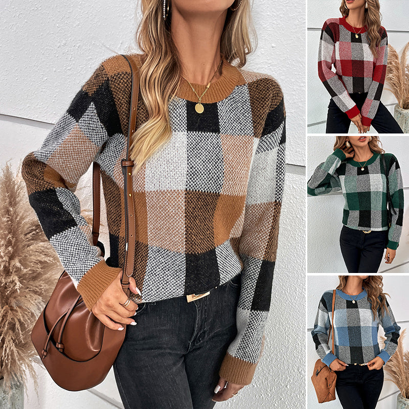 Tricolor Check Pullover