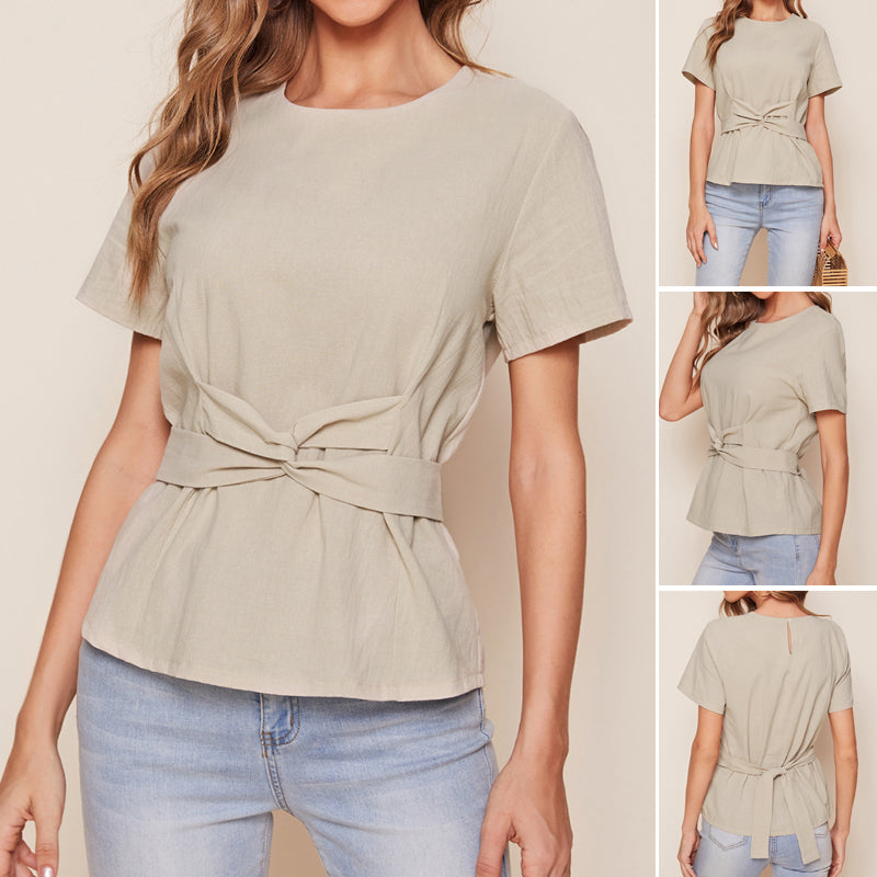 Cotton and Linen Belt T-shirt