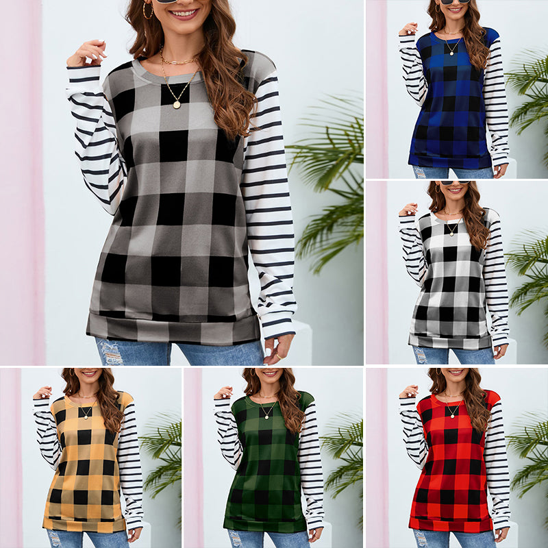 Plaid Stripe Crew Neck Sweatshirt