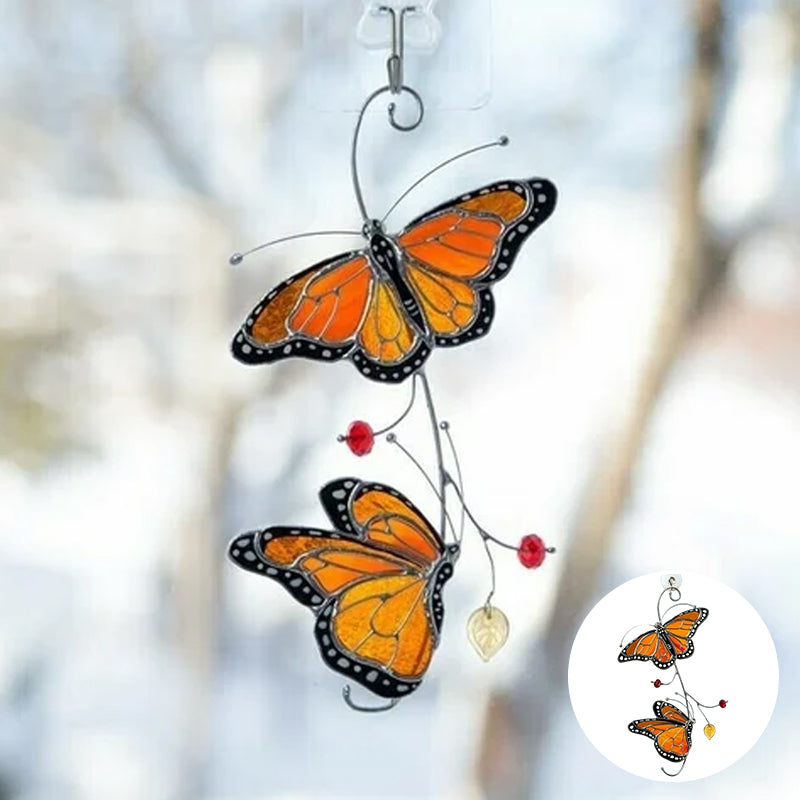 Stained Monarch Butterfly Glass Window Decor