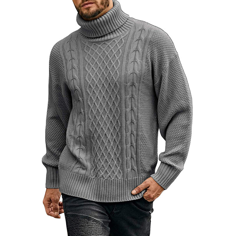 Men's Solid Long-sleeved Knit Turtleneck Sweater