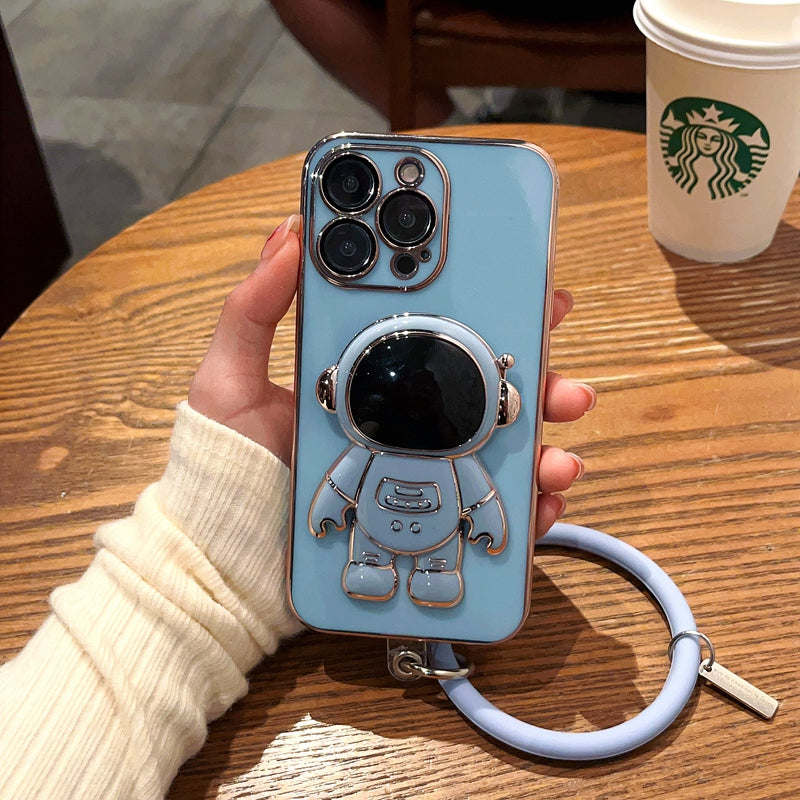 6D Plating Astronaut Stand Phone Case With Pendant
